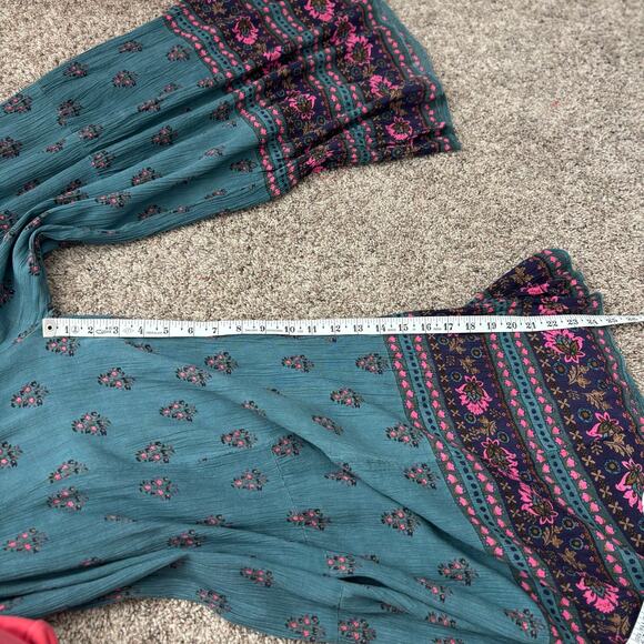 Natural Life Boho Wide Leg Jumpsuit Blue Floral Print Sleeveless Romper Sz L - Picture 13 of 14